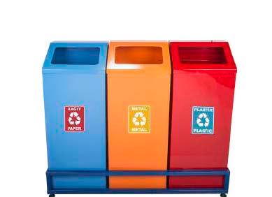 SQUARE PAINTED RECYCLING DUST BIN 3 IN 1 
